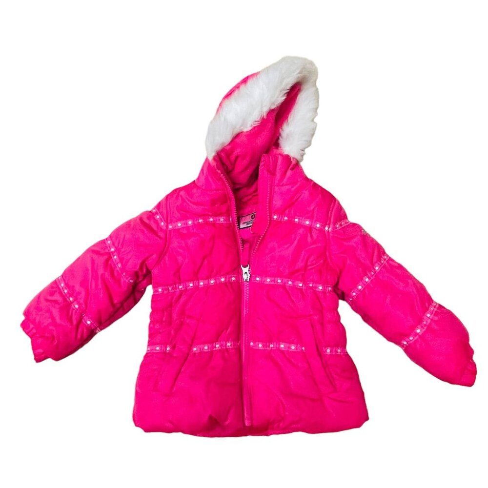 Baby Winter Jacket‎ Faux Fur Trim Hood Rhinestone Detailing Pink Size 18M